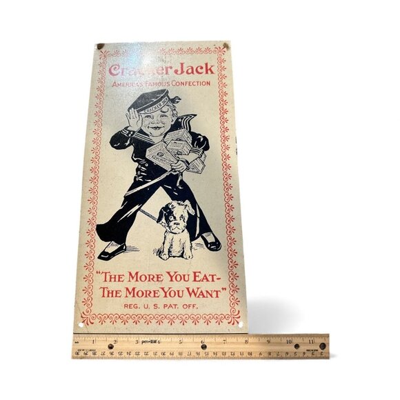 Vintage Cracker Jack Tin Sign Advertising Americas Famous Confection Decorative - Picture 8 of 9